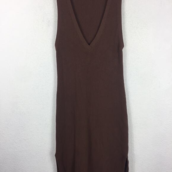 Anthropologie Daily Practice Brown Ribbed V Neck Sleeveless Knit Maxi Dress XS - Picture 8 of 14